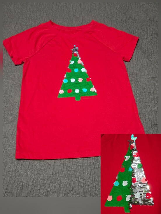 Cat & Jack Other - Cat & Jack Girl’s Short Sleeve Sequin Christmas Tree Holiday T-Shirt Red, M 7-8